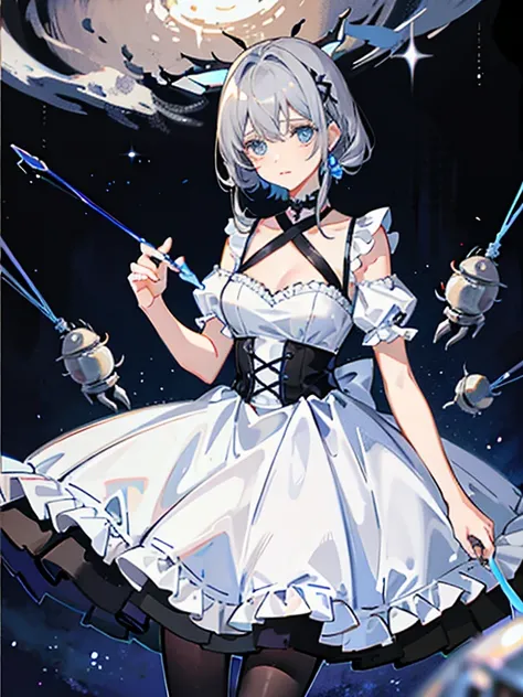 woman, Gray Hair, blue eyes, Dark color dresses, Milky Way, crab, null, performer, Constellation: Cancer.