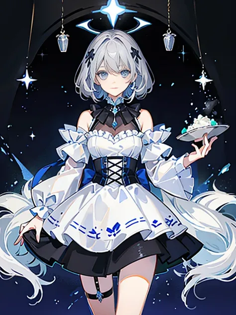 woman, Gray Hair, blue eyes, Dark color dresses, Milky Way, crab, null, performer, Constellation: Cancer.