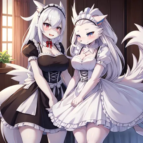 Reshiram,furry,Shark tail,Mo is cute.,Bust 87,Waist 57,Thigh 85,very good,Good resolution,Wear a maid&#39;s outfit.,Sweating,good shadow details,shade,Passionate mood,sexy body