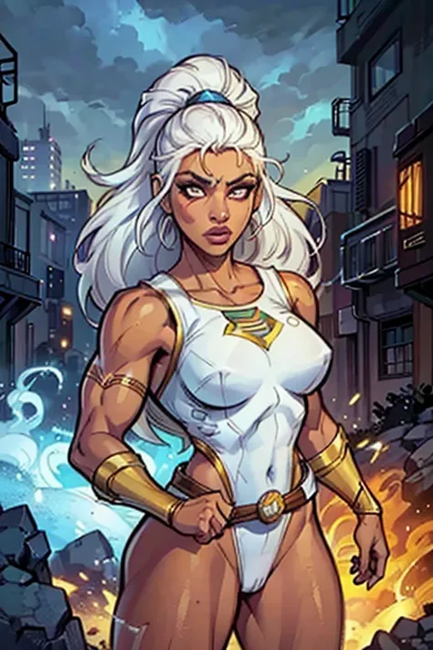 (brazilian girl,gorgeous:1.1,white latina,tan skin:1.1,superhero)illustration,[vibrant colors,ultra-detailed,sharp focus](best quality:1.2),[dynamic pose, flowing hair],glowing eyes, striking costume, powerful stance, urban background,comic style, dramatic...