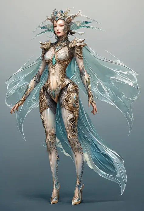 biomechanical style ultra detailed illustrations, phantom magical creatures, (translucent skin: 1.5), (with translucent body: 1....