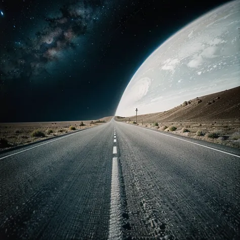 A long, clear, white road in outer space is beautiful