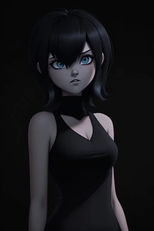 gothic girl in a black top, cabello oscuro como el estilo danny phantom  