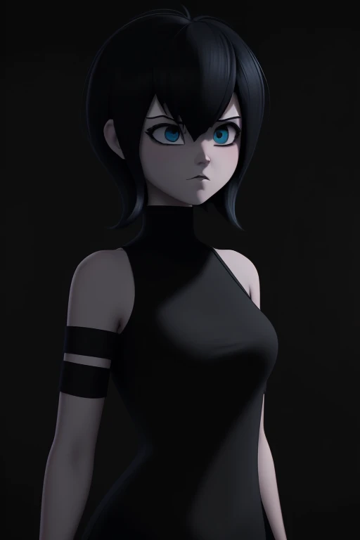 gothic girl in a black top, cabello oscuro como el estilo danny phantom  