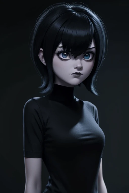 gothic girl in a black top, cabello oscuro como el estilo danny phantom  