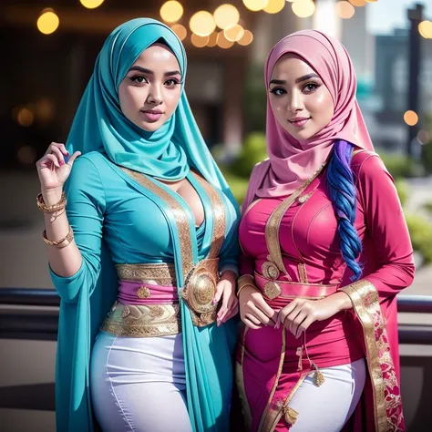 big breast, malay, the whole body consists of a young girl with hijab kimono, eye makeup, 38 year old, cat ears, soft lighting, ...