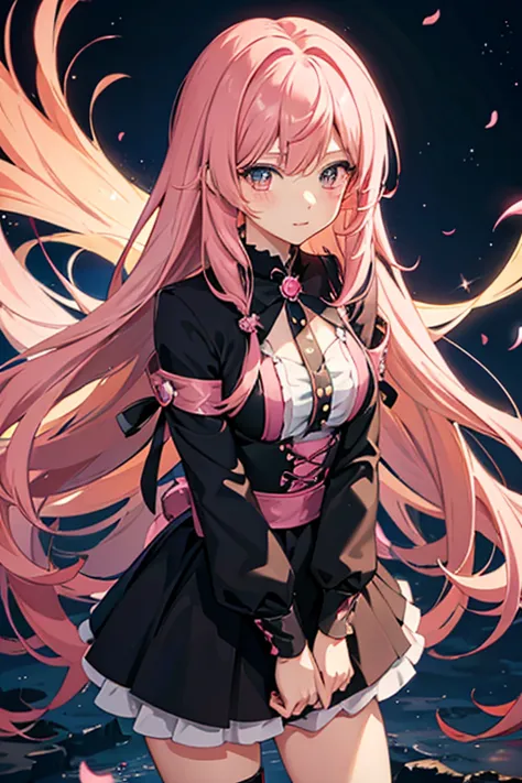 anime style,anime scenery,magical girl,pink hair,girl,beautiful hair,long hair,goth  clothes