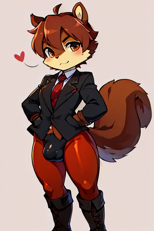 boy, squirrel, furry, bodyfur, blazer, bottomless, color tights, gloves, boots, bulge