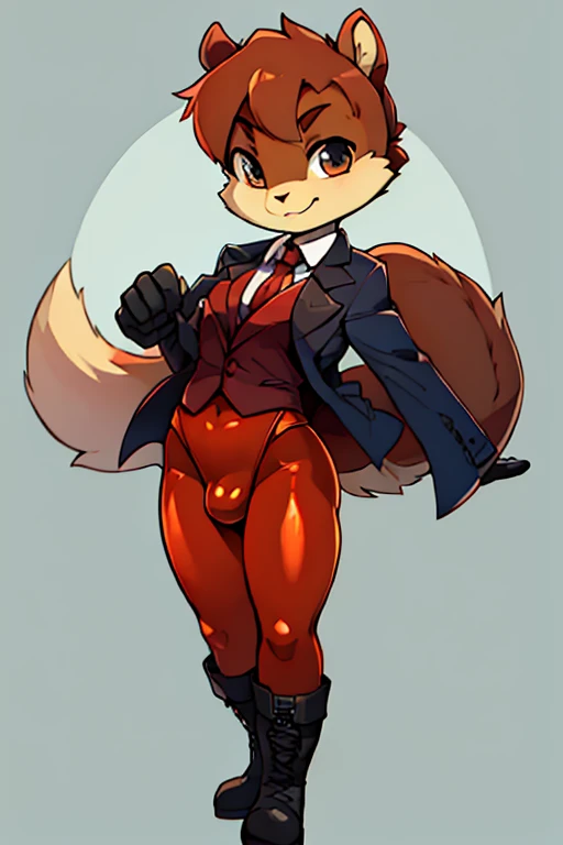 boy, squirrel, furry, bodyfur, blazer, bottomless, color tights, gloves, boots, bulge