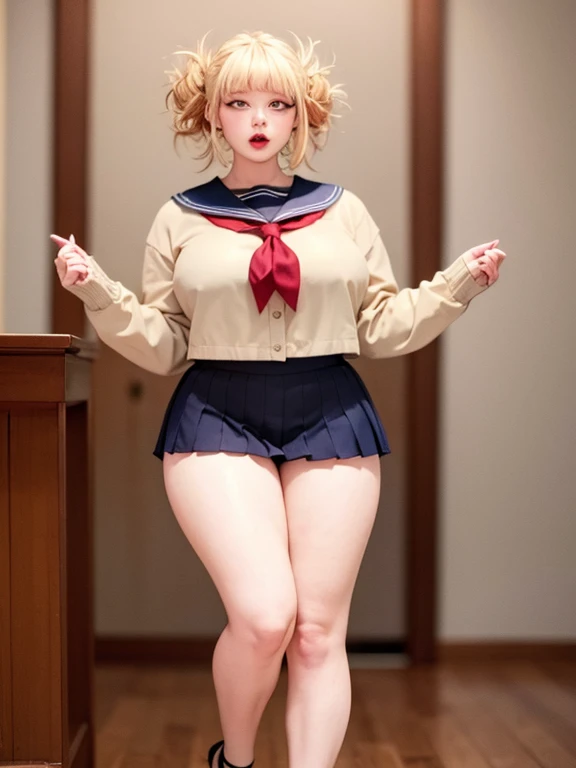 Big Breasts, Big Hips, Full Body Shot, Mature mother, Voluptuous thighs, A cow, Seductive mature woman, Perfect body, Plus Size Model, Sailor suit, Wearing high heels,