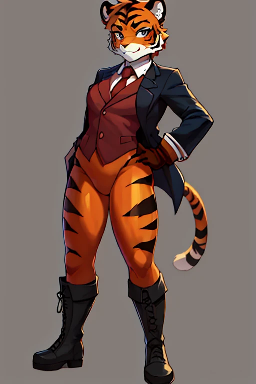 boy, tiger, furry, bodyfur, blazer, bottomless, color tights, gloves, boots