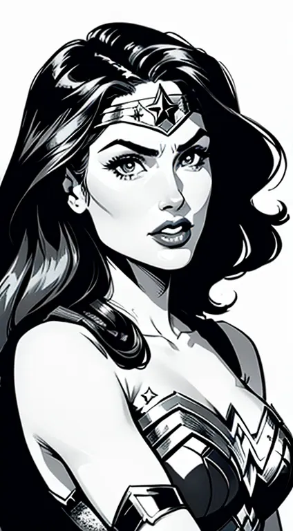 wonder wonder woman by steve - jones, portrait of wonder woman, wonder woman, dc comics art style, retro line art, black on whit...