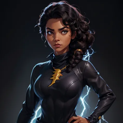 ((black free fire game style female character)), ((arafed woman))((african-american asian)), ((with black curly hair tied up wit...