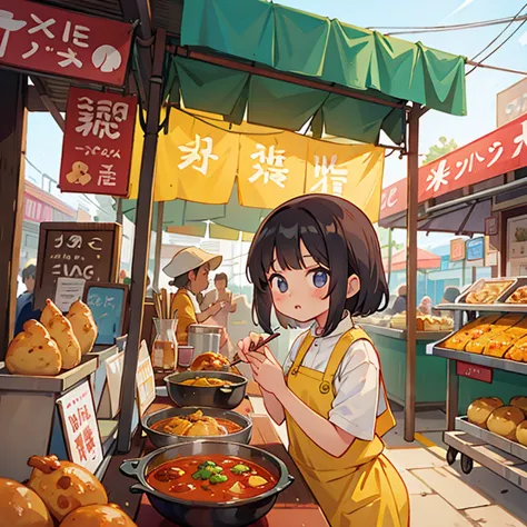 girl selling curry at an indian food stall