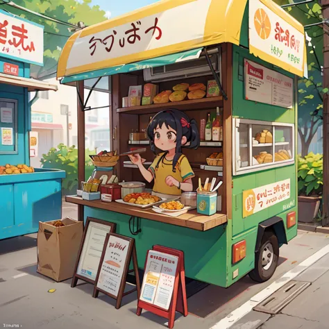 girl selling curry at an indian food stall　food truck