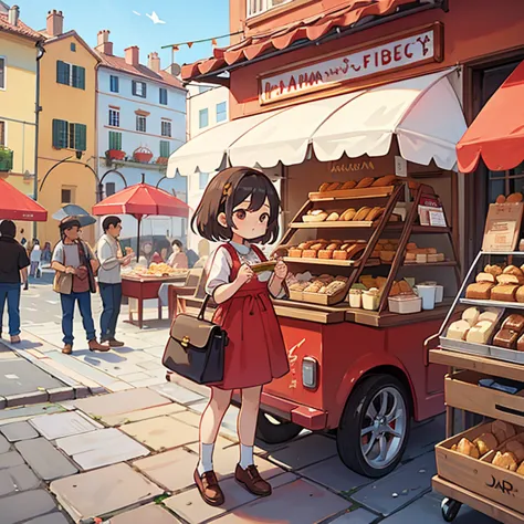 girl selling churros in an italian square