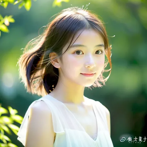 A real womans face, a super modern Toho Japanese girl in trendy clothes, gentle, elegant, mysterious beauty and color, innocent liveliness, a live-action version of an actress under 14 years old, natural freshness, lively and vivid, natural transparency, d...