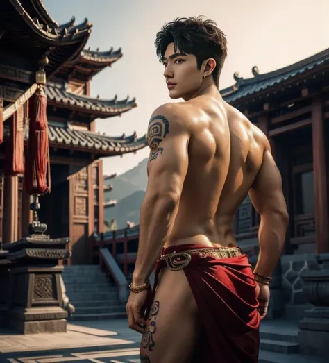  2 handsome boy chinese kissing, touching lips, cuddle, grab the butts, romanctic, hug , naked, smiling, catching eyes , Chinese Men God, Mythology, realistic, Chinese odyssy, super Handsome,manly,  kpop idol, handsome korean actor, 20 years old,, detailed...