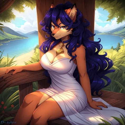 By zinfyuu on pixiv,by twistedscarlet60, uploaded on pixiv, by fluff-kevlar, (masterpiece), (best quality), (anthro furry:1.3, snout:1.2, anthro:1.3, furry:1.2, solo female:1.2), (extremely detailed:1.3), (blue_detailed_eye), wearing white dress, sfw, fore...