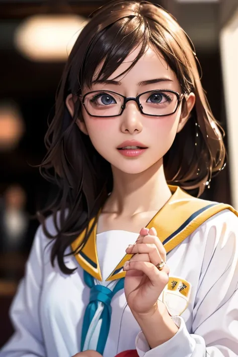 (masterpiece, highest quality), one girl,  satou, satou, glasses, 赤いフレームのglasses, sailor suit, satou, glasses, 赤いフレームのglasses,