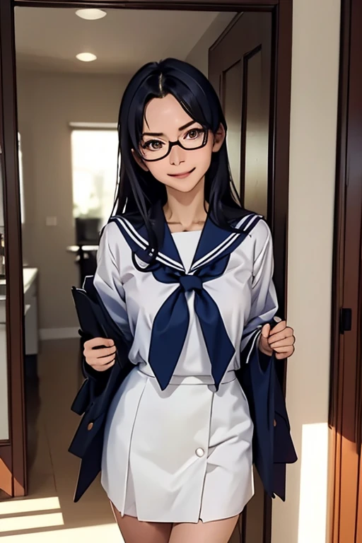 (masterpiece, highest quality), One Girl,  Satou, Satou, Glasses, 赤いフレームのGlasses, Sailor suit, Satou, Glasses, 赤いフレームのGlasses, 