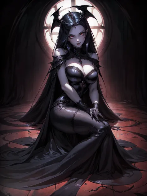 absurdres, ((stunning female vampire))), goth renaissance, (long black hair:1.erfect and detailed angular sharp oval shaped face...