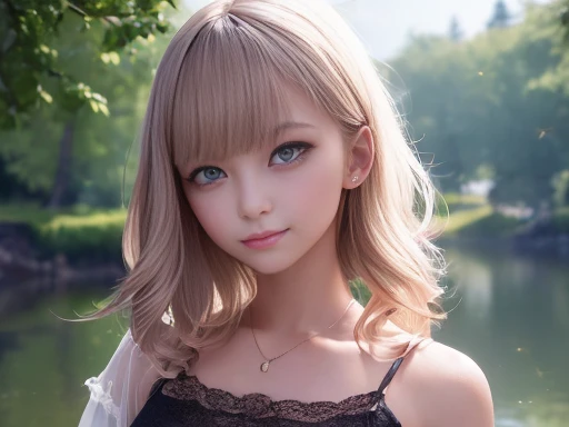 (Seeing this makes me smile with happiness、Under the Autumn Sky、Casual clothing、(Fantasy), 1 girl, Solo Images, (looks quite young), Esmanium, (Insult Strip Color Hair), (Lace dress), (Extremely realistic facial details in 8K HD:1.5 (Soft Scene, Very weak ...