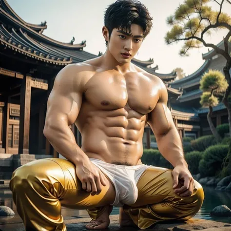 1 handsome Chinese guy，wet body, wet hair, 18-year-old male high school student，majestic，Who is Shi Yu?, Li Yuanbin, Kim Hyung Tae, Kim Hyung Tae, Yin Shishan, Wang Yi Bao, Handsome Chinese muscular guy，Broad shoulders and narrow waist，A handsome guy weari...