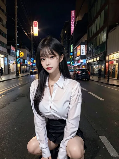 cyber punk, highest quality, masterpiece, shape, Realistic, photo-Realistic, wonderful, finely, Very detailed, High resolution, Very detailed, unity 8k wallpaper, Full body shot of a beautiful young woman with Korean-style features resembling a popular act...