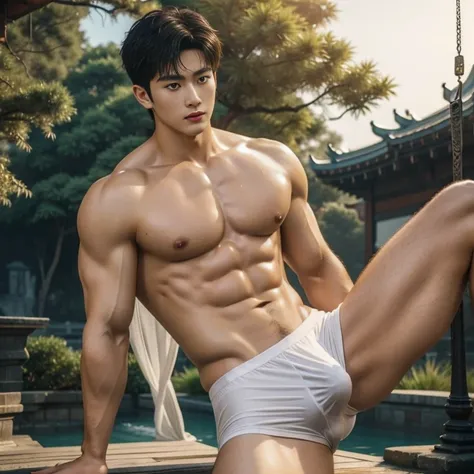 1 handsome Chinese guy，wet body, wet hair, 18-year-old male high school student，majestic，Who is Shi Yu?, Li Yuanbin, Kim Hyung Tae, Kim Hyung Tae, Yin Shishan, Wang Yi Bao, Handsome Chinese muscular guy，Broad shoulders and narrow waist，A handsome guy weari...