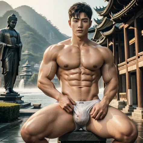 1 handsome Chinese guy，wet body, wet hair, 18-year-old male high school student，majestic，Who is Shi Yu?, Li Yuanbin, Kim Hyung Tae, Kim Hyung Tae, Yin Shishan, Wang Yi Bao, Handsome Chinese muscular guy，Broad shoulders and narrow waist，A handsome guy weari...