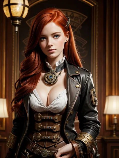 redhead, European girl, portrait, steampunk