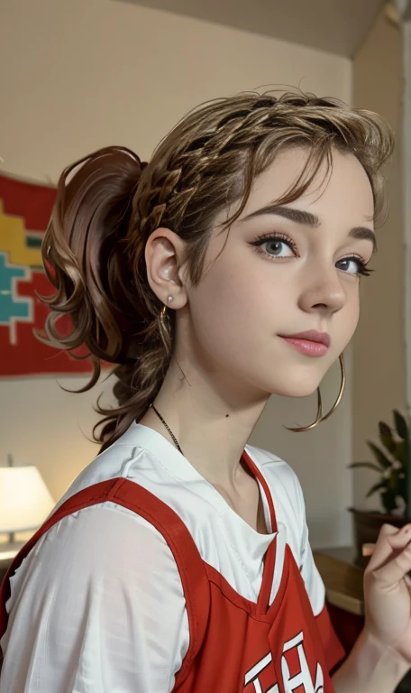 Photo of a 14 year-old american girl, .RAW, beautiful teenage girl, (Long brown hair with ponytail), light brown hair ponytail hairstyle((retrato)), ((Cara detallada:1.2)), ((Detailed facial features)), (Piel finamente detallada)  , (Masutepiece) (proporci...