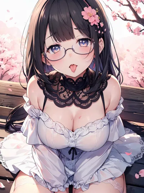 Very detailed, highest quality, High resolution, Moe Anime, ((Cute girl with black hair and droopy eyes)), ((Wearing large round glasses:1.4)), (Baby Face), Cute eyes, Detailed eye depiction, Sparkle in the eyes, View your viewers, Dark eye color, Pale ski...