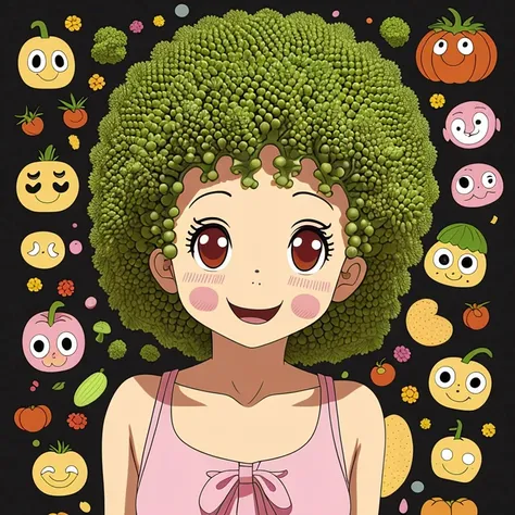 Single vegetable character,romanesco,Anpanman,Unpunch, One Girl,three-headed body, Anime Style,Doctor Next Door