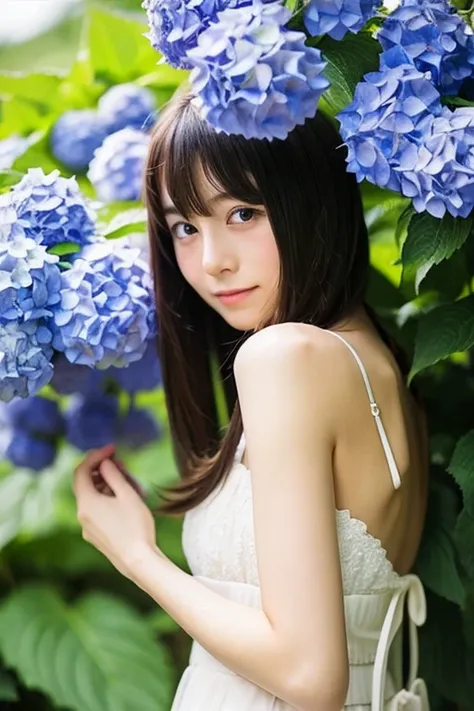 japanese girl, hydrangea