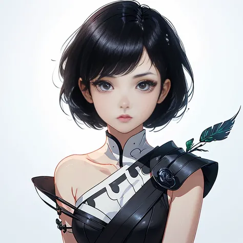 (highest quality、masterpiece)、(Concept Art)、(Avatar)、(icon)、((One Woman))、Age 25、((alone))、(from the front)、(Bust Shot)、(Shoulder Shots)、 (Black Hairの、Beautiful hairstyle)、Black Hair、(Shortcuts、Bobcut)、one piece、Highly detailed skin、Ray Tracing、(Soft Light...