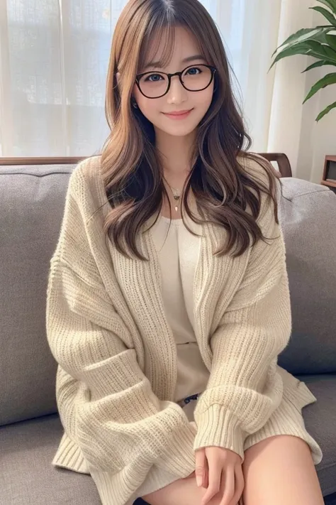 photorealistic, high-quality 32k photo of a beautiful japanese girl in a casual, chic outfit, with glasses, with detailed eyes a...