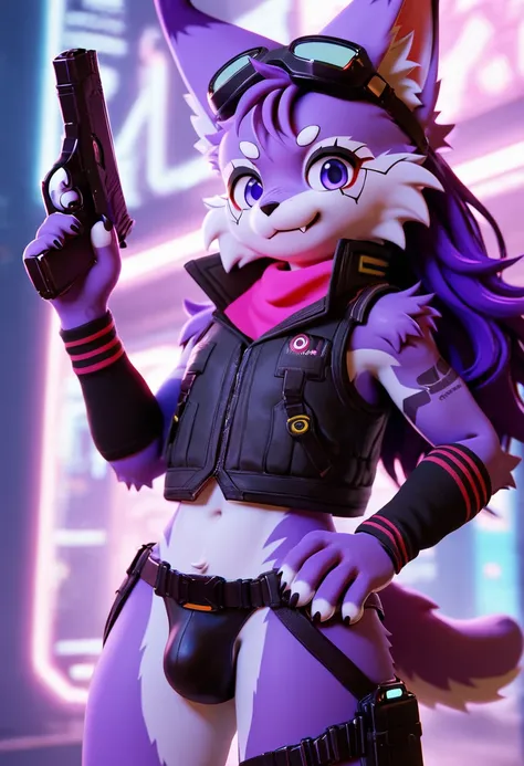 score_9,score_8_up,score_7_up,score_6_up,score_5_up,score_4_up, Lynx, purple fur, purple eyes, anthro, ((long hair)), wavy hair, purple hair, eyeliner, eyelashes, black eyeshadow, furry art, cheeks tuft, shoulder tuft, male focus, femboy, tactical gloves, ...