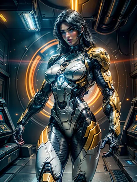 Cinematic, hyper-detailed, and insanely detailed, this artwork captures the essence of megan fox with breathtaking beauty. The color grading is beautifully done, enhancing the overall cinematic feel. Unreal Engine brings her anatomic cybernetic muscle suit...