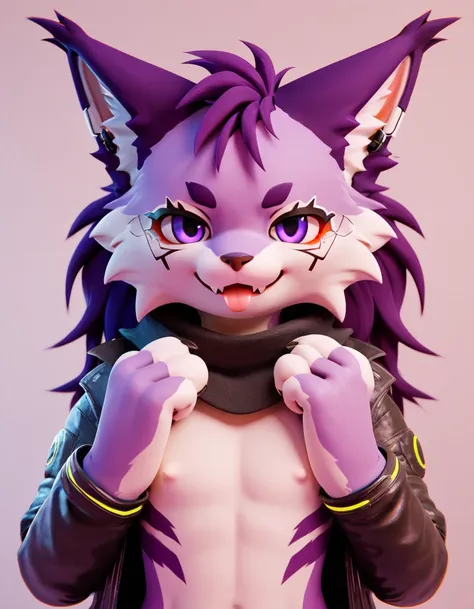 score_9,score_8_up,score_7_up,score_6_up,score_5_up,score_4_up, lynx, purple fur, purple eyes, anthro, ((long hair)), wavy hair,...