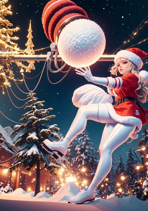 1 Glowing Christmas Mechanical Girl，Futuristic girl，Mechanical Union Christmas City Background，model shoot style, (extremely detaild的 CG unified 8k wallpapers), The beauty of abstract style,，hyper realisitc, 8K, super detailing, Best quality, Award-Awarded...