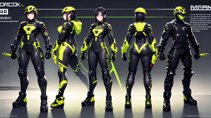 high-tech inline skates
a girl
mature
big 
yellow high-tech tactical helmet
high-tech self-defense equipment
hero character desi...