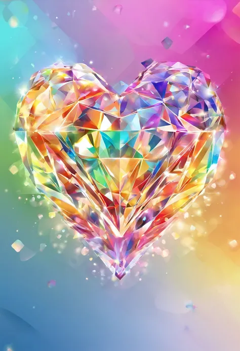 Brilliant heart-shaped diamond，Diamonds that shine with rainbow colors，A glamorous atmosphere，gorgeous，A masterpiece．