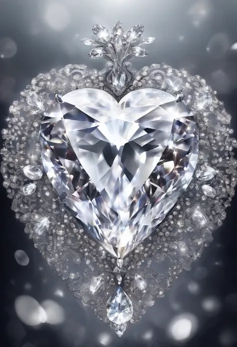 A silvery white heart-shaped diamond，Dazzling brilliance，gorgeouysterious atmosphere，A masterpiece．