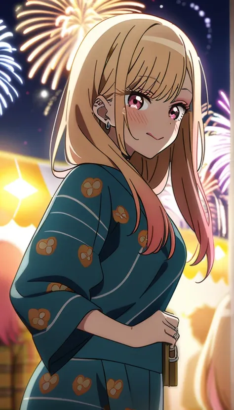 1girl, kitagawa marin, sono bisque doll wa koi wo suru, yukata, fireworks, festival , masterpiece, best quality, very aesthetic, absurdres, anime artwork, anime style, key visual, vibrant, studio anime, highly detailed