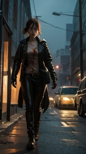 A female zombie is walking