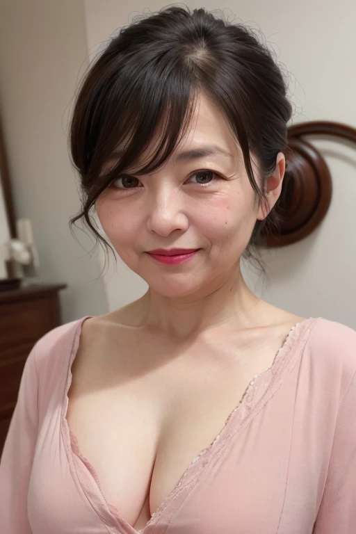 ((Japanese Mature)), ((55 years old:1.4)), ((old woman:1.3)), ((Small breasts)), ((Flat chest)), Detailed eyes and face, Long eyelashes, Beautiful Lips, Feel the warmth and elegance, There are fine wrinkles, A light smile, Mystical Eyes, Expressive eyes, B...