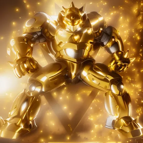 a close up of a robot with a yellow suit on, greek god in mecha style, heavy golden armour, yellow human-sized warforged, golden...