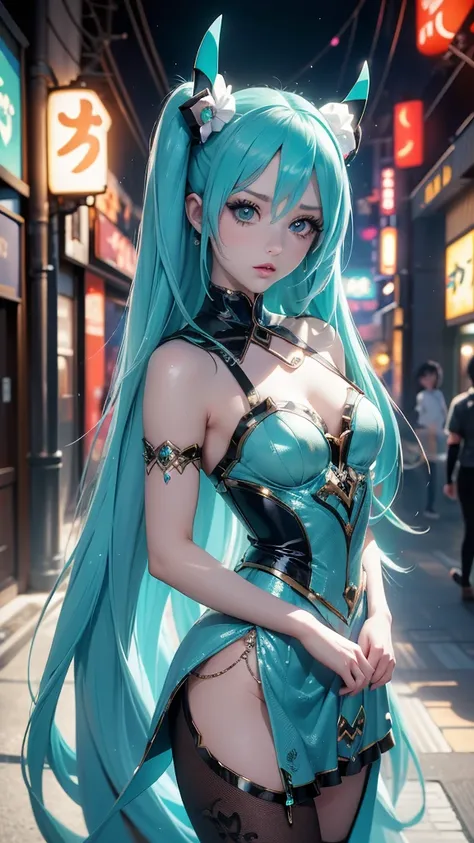 (La mejor calidad,A high resolution,Ultra - detallado,actual),Ariana Grande, chica anime Cosplay, anime Cosplay, (Hatsune MikuCosplay:1.4) , foto de Cosplay, dos colas blancas_guantes, Cosplay, lindo anime waifu con un bonito vestido, chica anime con pelo ...